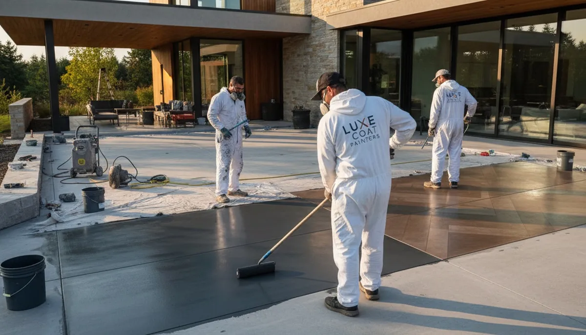 Professional concrete staining on residential patio in El Paso, TX for durable UV-resistant finish