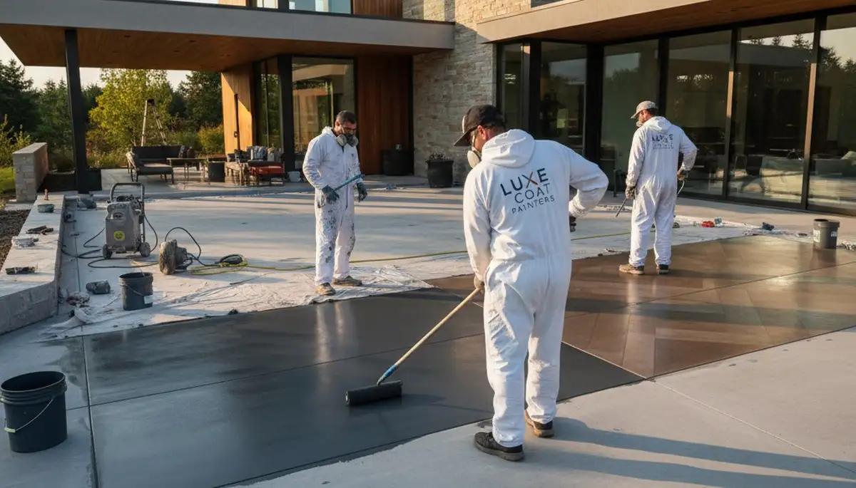 Professional concrete staining on residential patio in El Paso, TX for durable UV-resistant finish