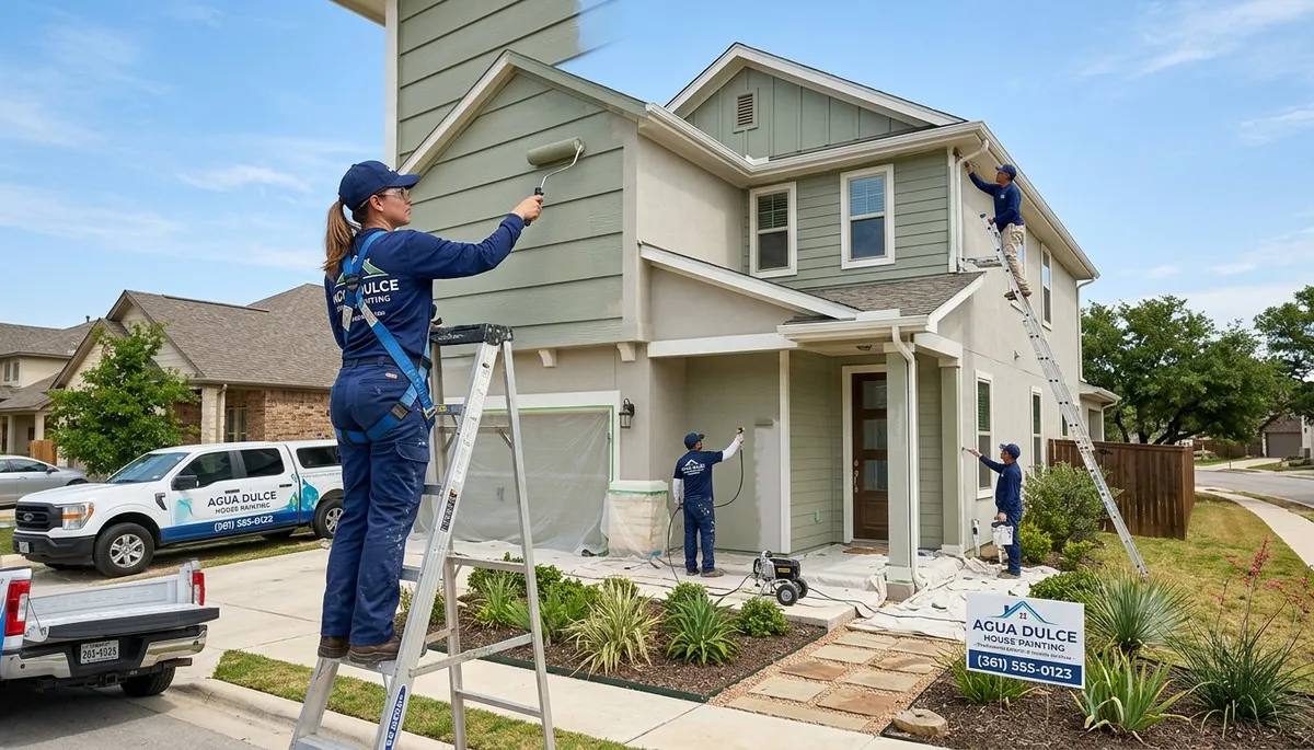 Professional house painters working on exterior home repaint in El Paso TX