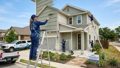 Professional house painters working on exterior home repaint in El Paso TX