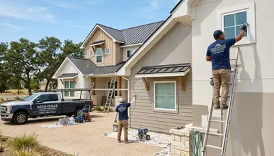 Professional house painters in El Paso TX applying fresh exterior paint to a residential home