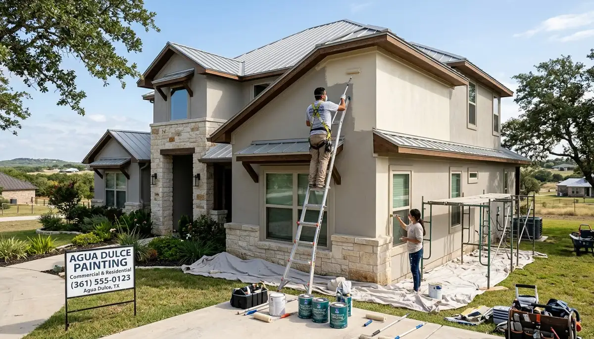 Professional house painters improving curb appeal on a residential home in El Paso, TX