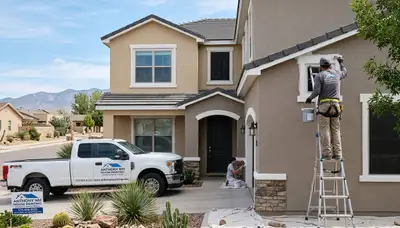 Professional house painters working on exterior home in El Paso TX
