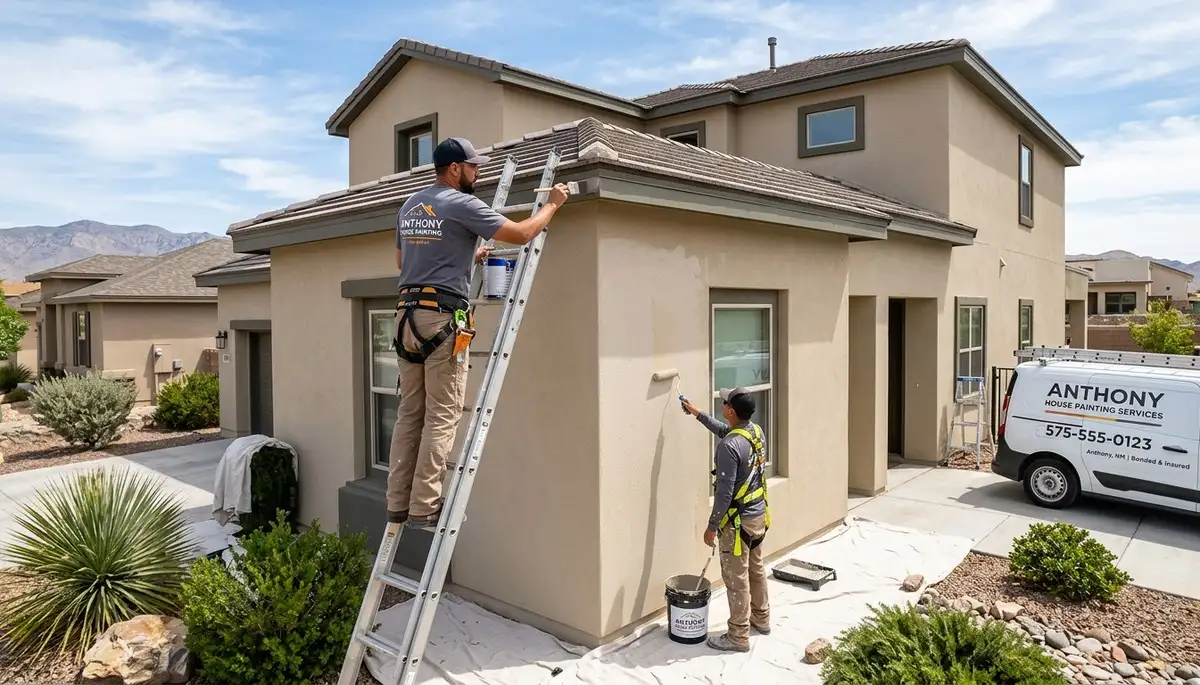 Professional house painters in El Paso TX painting home exterior with fresh color finish