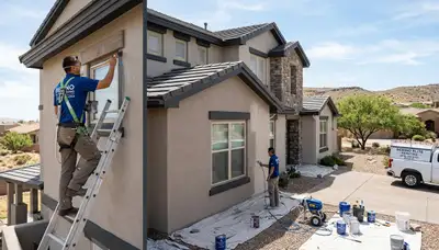 Professional house painters working on exterior home in El Paso TX