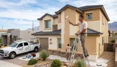 Professional house painters in El Paso TX applying fresh exterior paint to a residential home