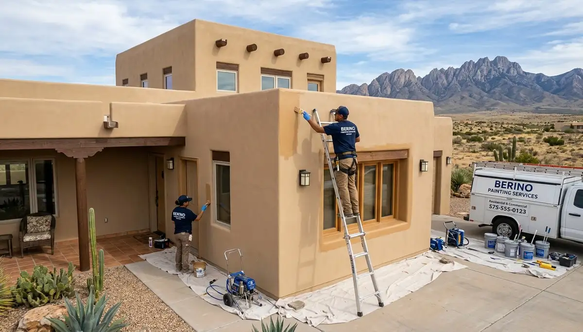 Professional house painters in El Paso TX applying fresh exterior paint to a residential home