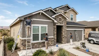 Professional house painters working on a residential exterior in El Paso, TX