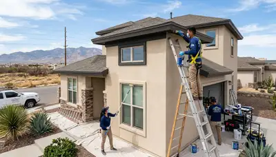 Professional house painters working on exterior home in El Paso, TX