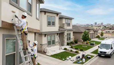 Professional house painters working on residential exterior in El Paso TX