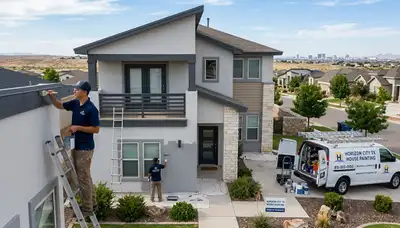 Professional house painters working on exterior home in El Paso TX