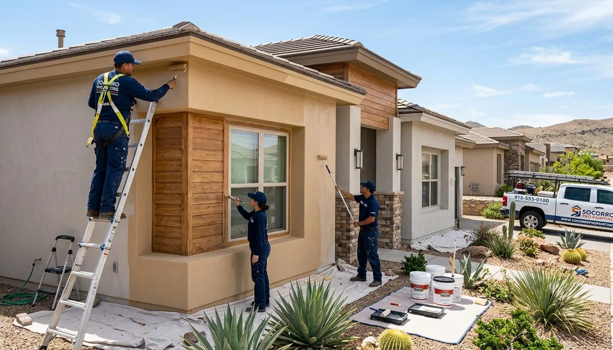 Professional house painters working on residential exterior in El Paso, TX