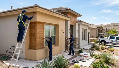 Professional house painters working on residential exterior in El Paso, TX