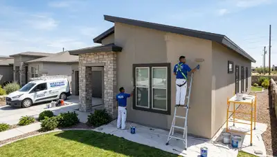 Professional house painters finishing exterior home painting in El Paso, TX