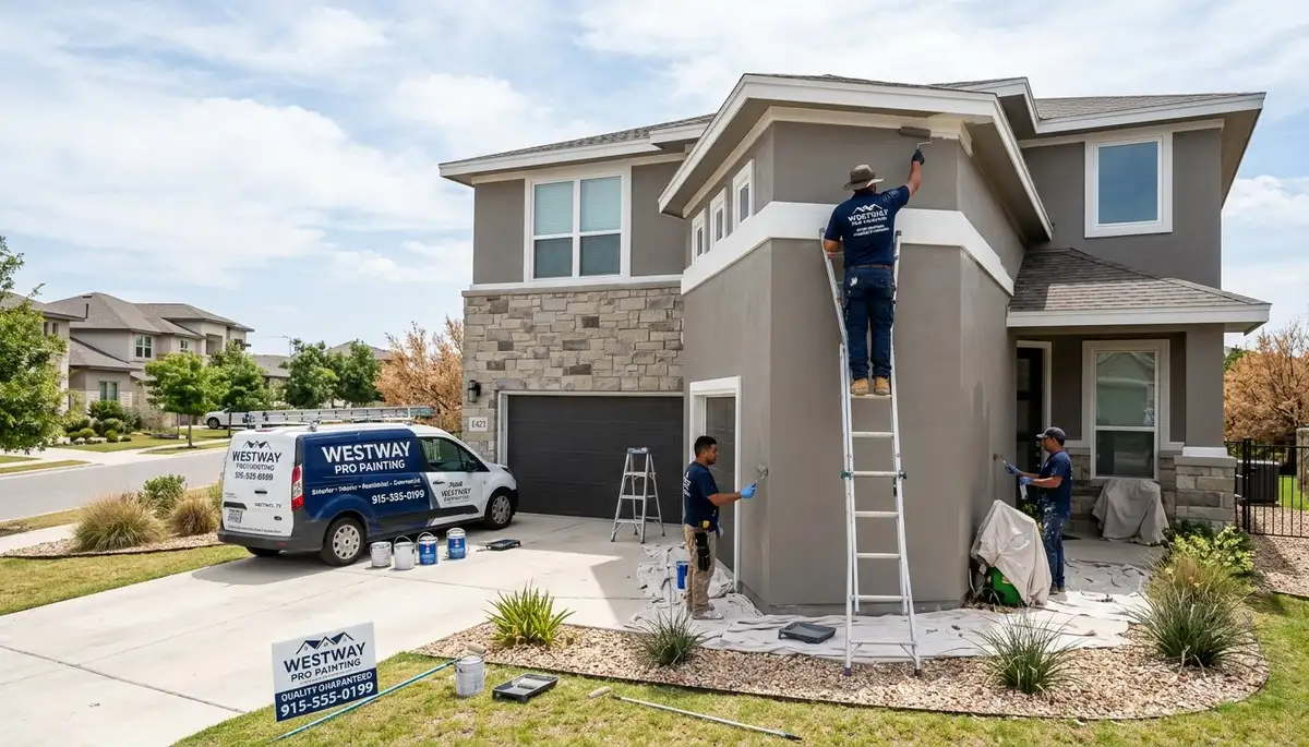 Professional house painters working on residential exterior in El Paso, TX