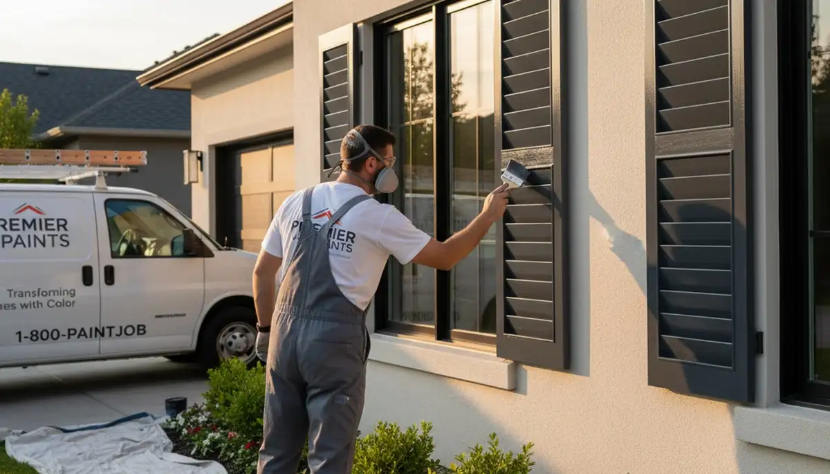 Professional shutter painting and refinishing on a home exterior in El Paso, TX